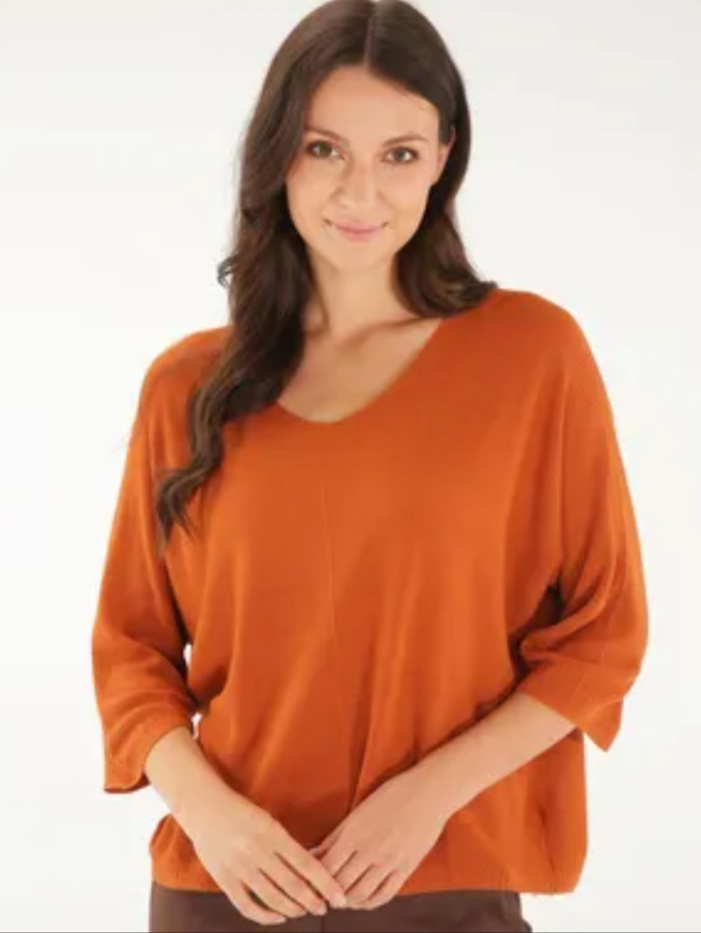Nally & Millie Layered V-Neck Tunic in Rust Orange